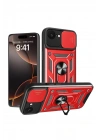 Mey İthalat®  iPhone 16E Kılıf Pars Lens Yüzüklü Silikon - Kırmızı
