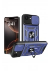Mey İthalat®  iPhone 16E Kılıf Pars Lens Yüzüklü Silikon - Lacivert