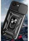 Mey İthalat®   iPhone 16E Kılıf Pars Lens Yüzüklü Silikon - Siyah