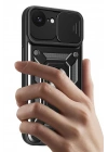 Mey İthalat®   iPhone 16E Kılıf Pars Lens Yüzüklü Silikon - Siyah