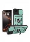 Mey İthalat®  iPhone 16E Kılıf Pars Lens Yüzüklü Silikon - Yeşil