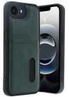 Mey İthalat®  iPhone 16E Kılıf Sara Kartvizitli Deri Kılıf - Koyu Yeşil