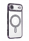 Mey İthalat®   iPhone 17 Air Joke Simli Magneticsafe Kılıf - Derin Mor