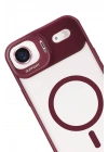 Mey İthalat®   iPhone 17 Air Remim Lensli Magsafe Standlı Kapak - Bordo