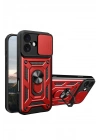 Mey İthalat®   iPhone 17 Pars Lens Yüzüklü Silikon - Kırmızı