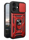 Mey İthalat®   iPhone 17 Pars Lens Yüzüklü Silikon - Kırmızı