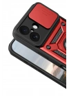 Mey İthalat®   iPhone 17 Pars Lens Yüzüklü Silikon - Kırmızı