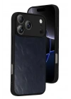 Mey İthalat®   iPhone 17 Pro Aras Deri Kapak - Lacivert