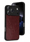 Mey İthalat®   iPhone 17 Pro Max Aras Deri Kapak - Bordo