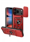 Mey İthalat®   iPhone 17 Pro Max Pars Lens Yüzüklü Silikon - Kırmızı