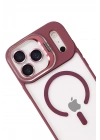 Mey İthalat®   iPhone 17 Pro Max Remim Lensli Magsafe Standlı Kapak - Bordo