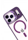 Mey İthalat®   iPhone 17 Pro Max Remim Lensli Magsafe Standlı Kapak - Derin Mor