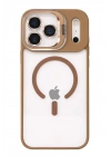 Mey İthalat®   iPhone 17 Pro Max Remim Lensli Magsafe Standlı Kapak - Kahverengi