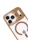 Mey İthalat®   iPhone 17 Pro Max Remim Lensli Magsafe Standlı Kapak - Kahverengi