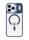 Mey İthalat®   iPhone 17 Pro Max Remim Lensli Magsafe Standlı Kapak - Lacivert