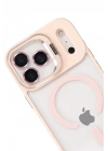 Mey İthalat®   iPhone 17 Pro Max Remim Lensli Magsafe Standlı Kapak - Pembe