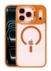 Mey İthalat®   iPhone 17 Pro Max Remim Lensli Magsafe Standlı Kapak - Turuncu
