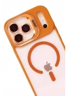 Mey İthalat®   iPhone 17 Pro Max Remim Lensli Magsafe Standlı Kapak - Turuncu