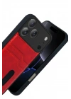 Mey İthalat®   iPhone 17 Pro Max Sara Kartvizitli Deri Kılıf - Kırmızı