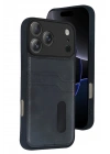 Mey İthalat®   iPhone 17 Pro Max Sara Kartvizitli Deri Kılıf - Siyah