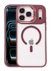 Mey İthalat®   iPhone 17 Pro Remim Lensli Magsafe Standlı Kapak - Bordo