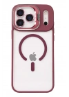 Mey İthalat®   iPhone 17 Pro Remim Lensli Magsafe Standlı Kapak - Bordo