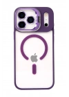 Mey İthalat®   iPhone 17 Pro Remim Lensli Magsafe Standlı Kapak - Derin Mor