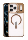 Mey İthalat®   iPhone 17 Pro Remim Lensli Magsafe Standlı Kapak - Kahverengi