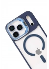 Mey İthalat®   iPhone 17 Pro Remim Lensli Magsafe Standlı Kapak - Lacivert