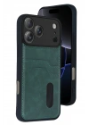 Mey İthalat®   iPhone 17 Pro Sara Kartvizitli Deri Kılıf - Yeşil