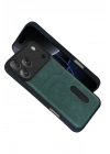 Mey İthalat®   iPhone 17 Pro Sara Kartvizitli Deri Kılıf - Yeşil