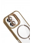 Mey İthalat®   iPhone 17 Remim Lensli Magsafe Standlı Kapak - Kahverengi
