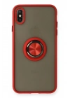 Mey İthalat®  iPhone X Kılıf Montreal Yüzüklü Silikon Kapak - Kırmızı