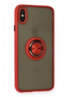 Mey İthalat®  iPhone X Kılıf Montreal Yüzüklü Silikon Kapak - Kırmızı