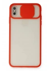 Mey İthalat®  iPhone X Kılıf Palm Buzlu Kamera Sürgülü Silikon - Kırmızı