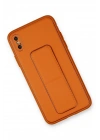 Mey İthalat®  iPhone XS Max Kılıf Coco Deri Standlı Kapak - Turuncu
