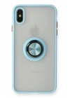 Mey İthalat®  iPhone XS Max Kılıf Montreal Yüzüklü Silikon Kapak - Buz Mavi