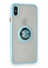 Mey İthalat®  iPhone XS Max Kılıf Montreal Yüzüklü Silikon Kapak - Buz Mavi