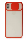 Mey İthalat®  iPhone XS Max Kılıf Palm Buzlu Kamera Sürgülü Silikon - Kırmızı