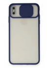 Mey İthalat®  iPhone XS Max Kılıf Palm Buzlu Kamera Sürgülü Silikon - Lacivert