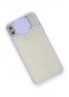 Mey İthalat®  iPhone XS Max Kılıf Palm Buzlu Kamera Sürgülü Silikon - Lila