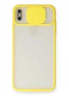 Mey İthalat®  iPhone XS Max Kılıf Palm Buzlu Kamera Sürgülü Silikon - Sarı