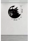 Mey İthalat® Kurt Temalı Lazer Kesim Ahşap Duvar Saati - 40x40 cm Dekoratif