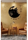 Mey İthalat® Kurt Temalı Lazer Kesim Ahşap Duvar Saati - 40x40 cm Dekoratif