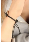 Mey İthalat® LUCKY (Şanslı) Siyah Deri İpli Unisex Mood Bileklik