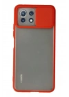 Mey İthalat®   Mİ 11 Lite Kılıf Palm Buzlu Kamera Sürgülü Silikon - Kırmızı