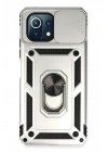 Mey İthalat®   Mİ 11 Lite Kılıf Pars Lens Yüzüklü Silikon - Gümüş