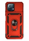 Mey İthalat®   Mİ 11 Lite Kılıf Pars Lens Yüzüklü Silikon - Kırmızı