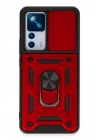 Mey İthalat®   Mi 12T Pro Kılıf Pars Lens Yüzüklü Silikon - Kırmızı