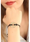 Mey İthalat® OKAY (İyi) Siyah Deri İpli Unisex Mood Bileklik